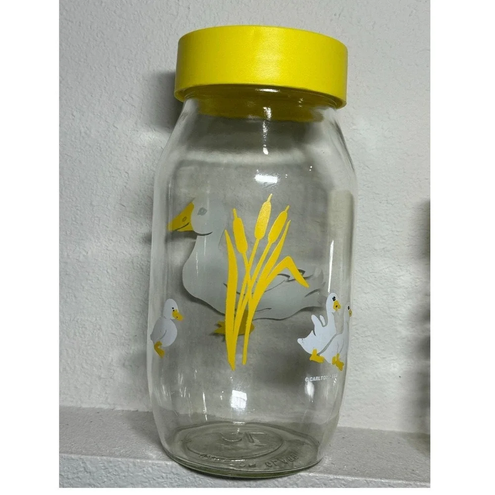 Vintage Duck Glass Canister Set Yellow Lid 80s‎ Kitchen Farmhouse Sun Tea Jars